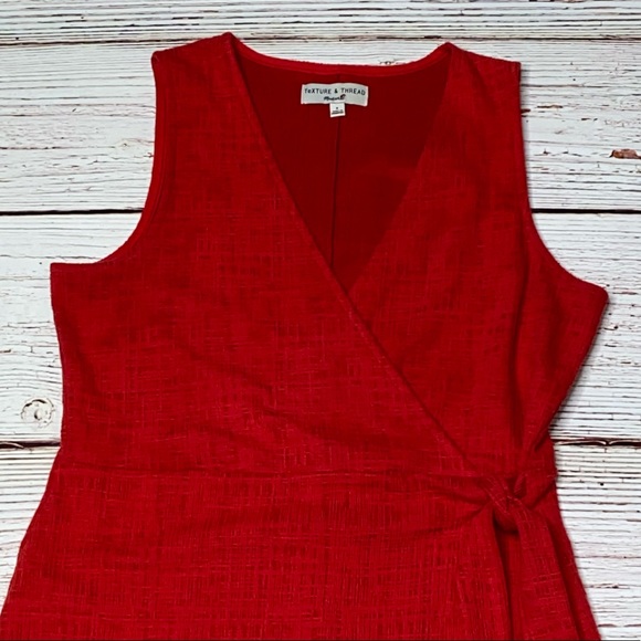 Madewell Texture & Thread Red Crosshatch Side-Tie Dress Sz S - Picture 7 of 14